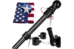 MVPRING American Flag 3x5 FT with Pole Kit, 6FT Tangle Free Black Flagpole, Heavy Duty Spun Polyester US Flag with Embroidered Stars, Sewn Stripes, Brass Grommets, and Mounting Bracket for Outside House