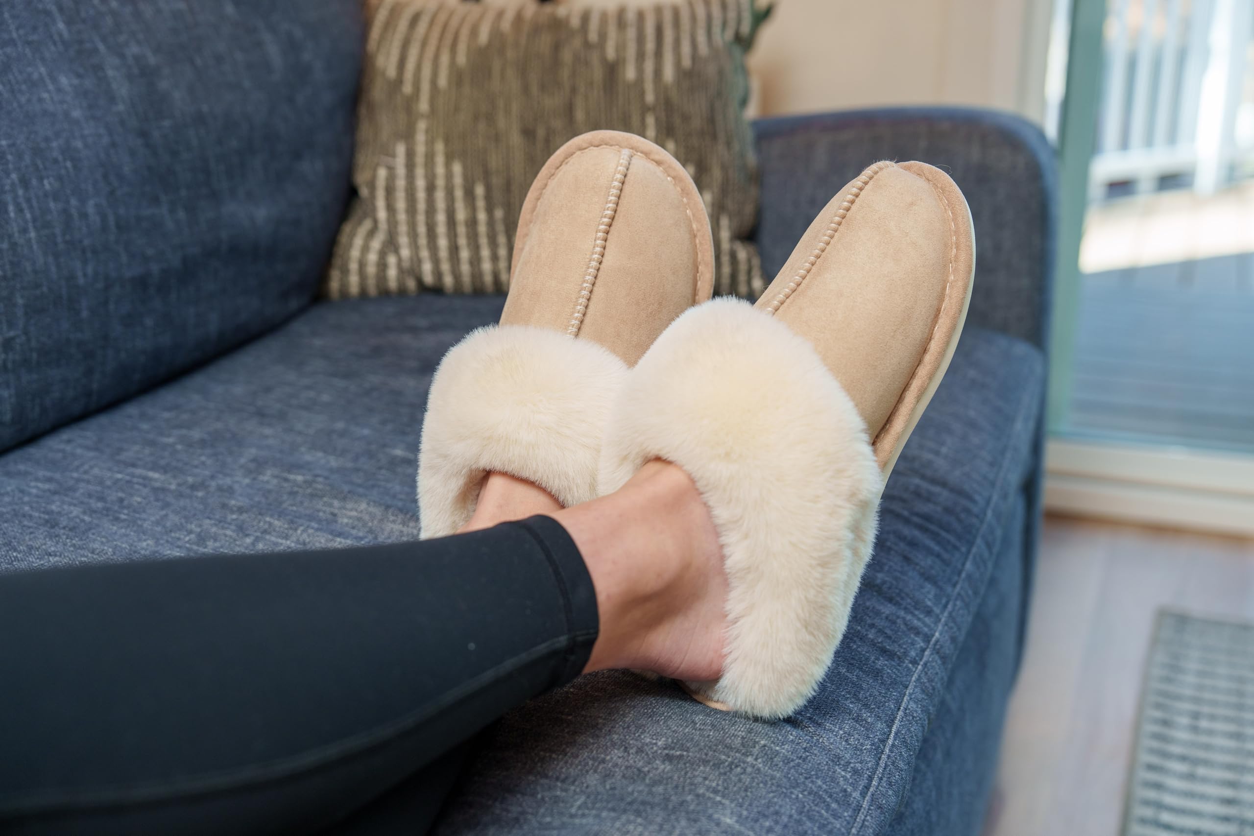 Donpapa Womens Slipper with Memory Foam Fluffy Soft Warm Slip On House Slippers Anti-Skid Cozy Plush for Indoor Outdoor