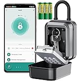 Smart Key Lock Box - Bluetooth APP(Tuya APP) Control &amp; PIN Code, IP65 Weatherproof Wall Mounted Lock Box for Airbnb, Realtor, Home Office, Holds 5 Keys+3 Access Cards