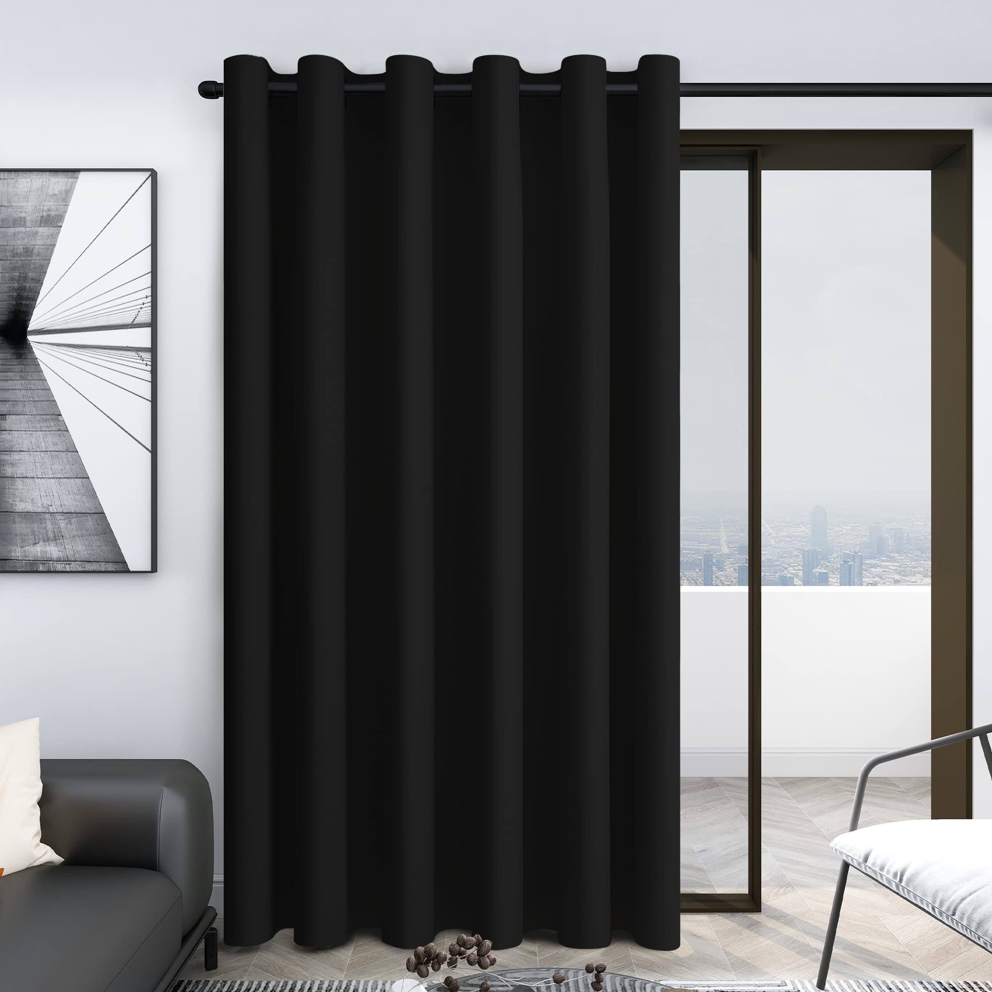 Photo 1 of (used/fair) Deconovo Blackout Curtain Panel – Solid Grommet Top, Thermal Insulated & Energy?Saving, Machine?Washable Room Darkening Window Treatment for Bedroom & Living Room, 1 Panel, Black, 80W x 84L