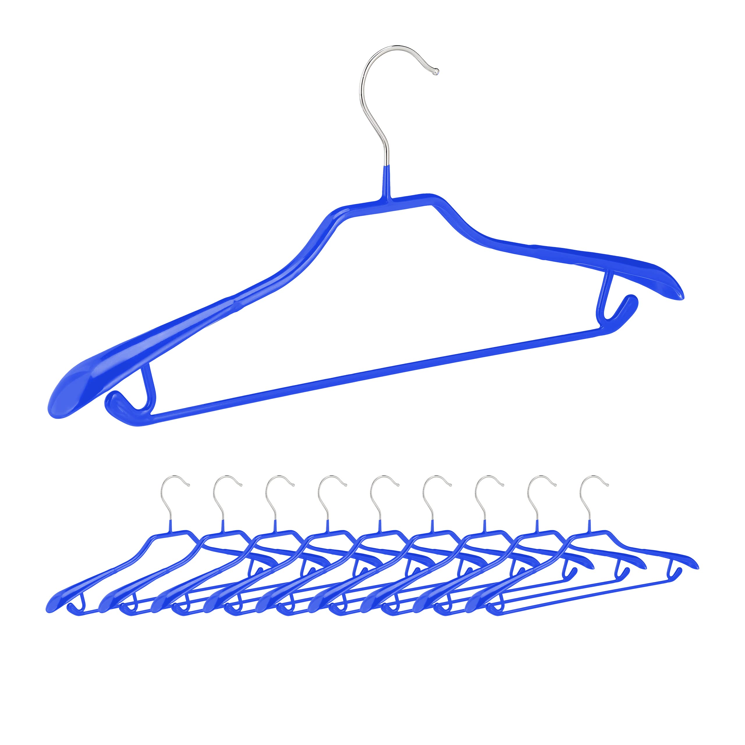 Relaxdays Set of 10 Suit Hangers, Wide Shoulder Support, Non-Slip Rubberised, Trouser Bar, Hooks, 19 x 45 x 3.5 cm, Blue
