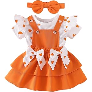 FOCUTEBB Baby Girl Clothes Newborn Romper Love Heart Print Short Sleeved Ruffled Bow Skirt Headband Outfits Set 0-18 Months