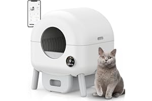 CCEOO TOY Self Cleaning Litter Box - 105L Automatic Litter Box for Multiple Cats, 1 Roll Trash Bags and Mat Included, App Control, Little-White