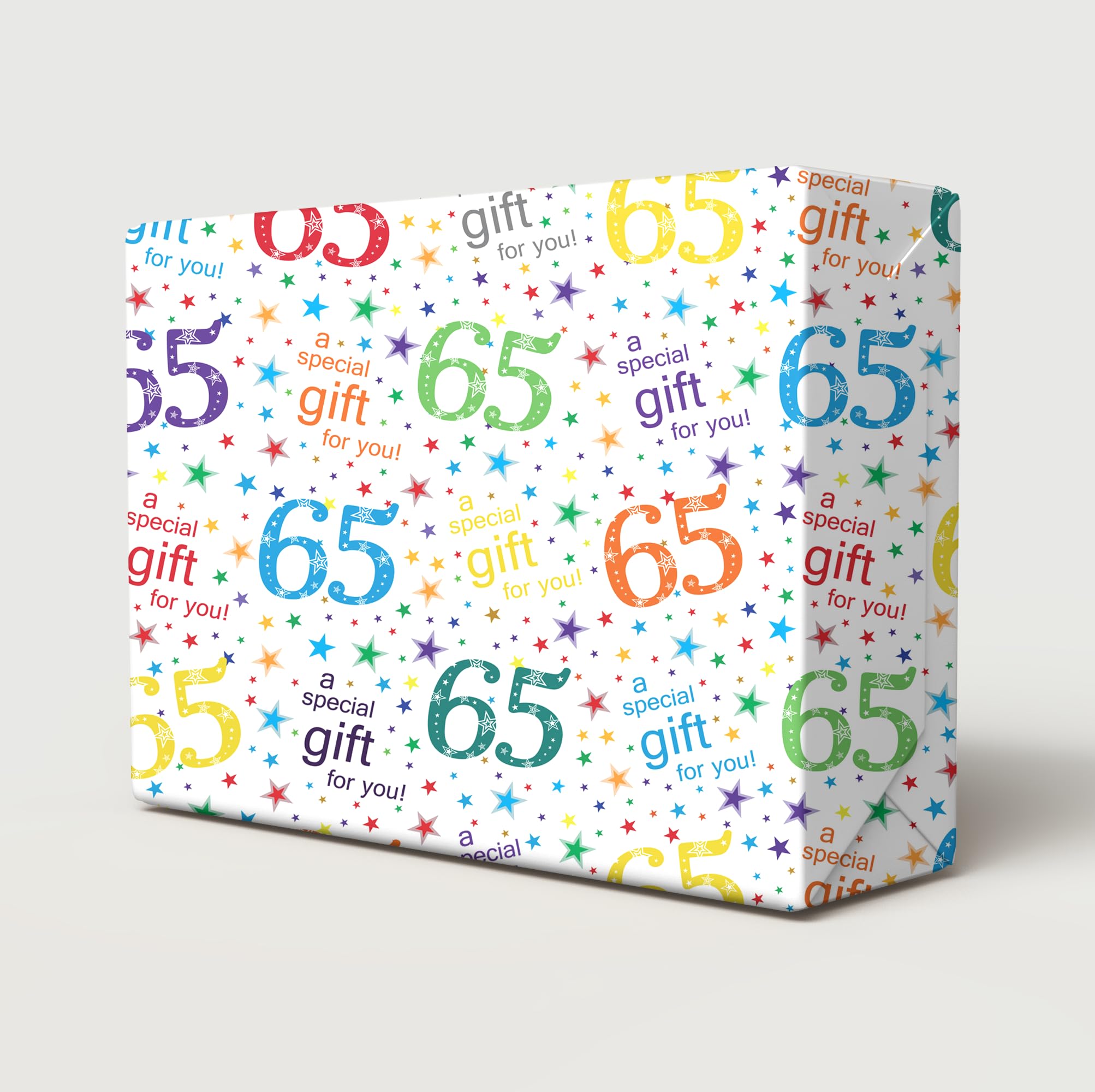 4 Sheets + 4 Gift Tags 65th Birthday White Multi Colour Wrapping Paper Age 65 Birthday Gift Wrap Paper Male/Female/Unisex White & Multi Colour (PA)
