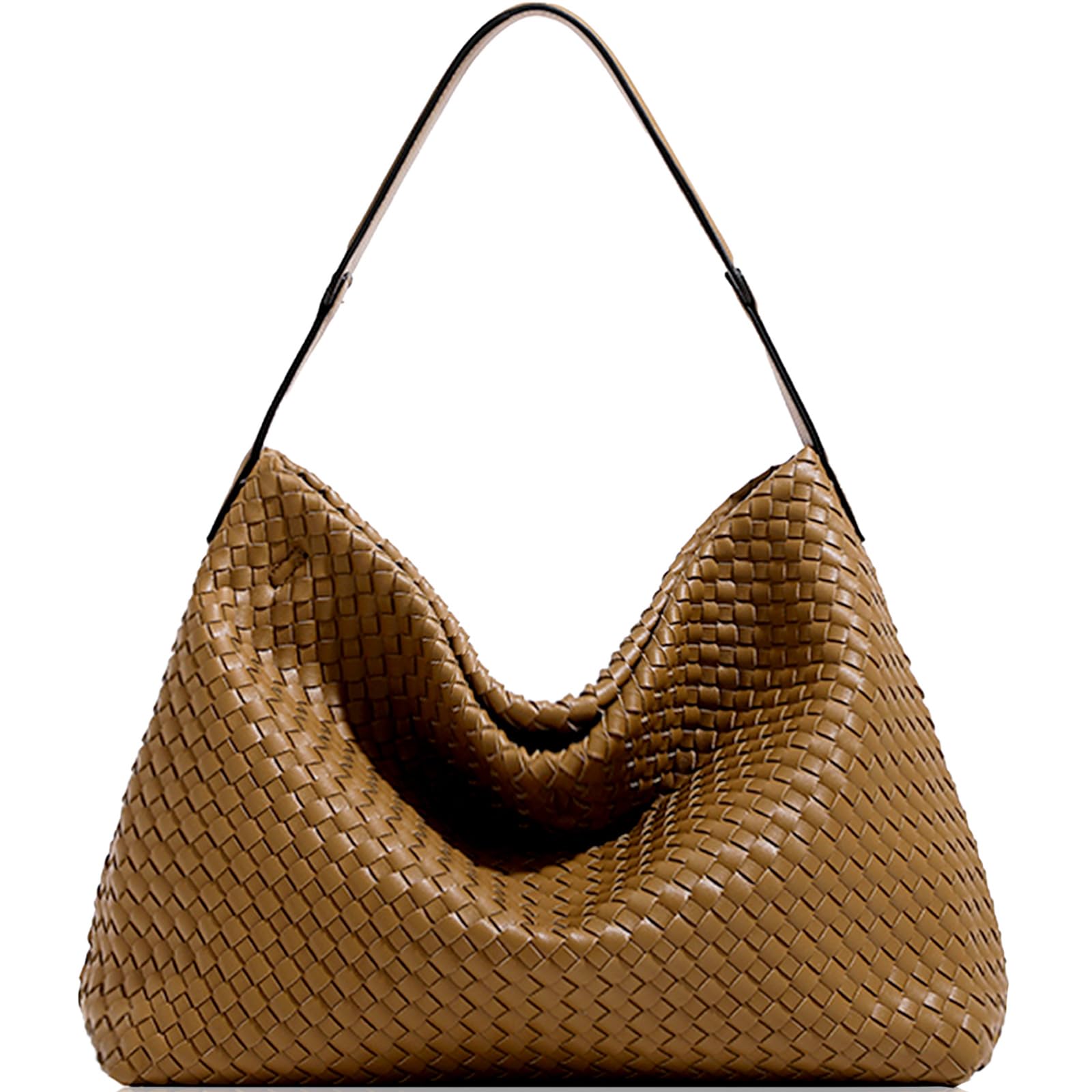 Photo 1 of Women Boston Bag Woven Vegan Leather Handbags Female Satchel Messenger Bag Fashion Shoulder Crossbody Bag Casual Hobo (Khaki)