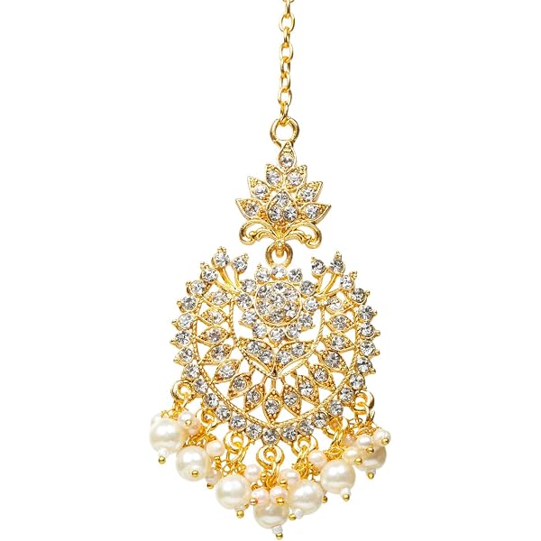I Jewels Maang Tikka Kopfschmuck – 18K Vergoldet, Mit Perlen & Kundan, 17,8 Cm, Traditionell Indischer Schmuck
