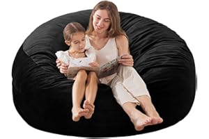 EDUJIN Large Bean Bag Chair for Adults/Kids with Filling, 4 ft Memory Foam Bean Bag Chairs with Filler Included, Ultra Soft Dutch Velvet Fabric, Bean Bag for Living Room - 4 Foot,Black