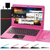 G-Anica Laptop Computer(10.1 inch), Quad Core Powered by Android 12.0, Netbook Computer with WiFi, Webcam and Bluetooth, Mini Laptop with Bag, Mouse, and Mouse Pad for Kids and Adults（Pink）