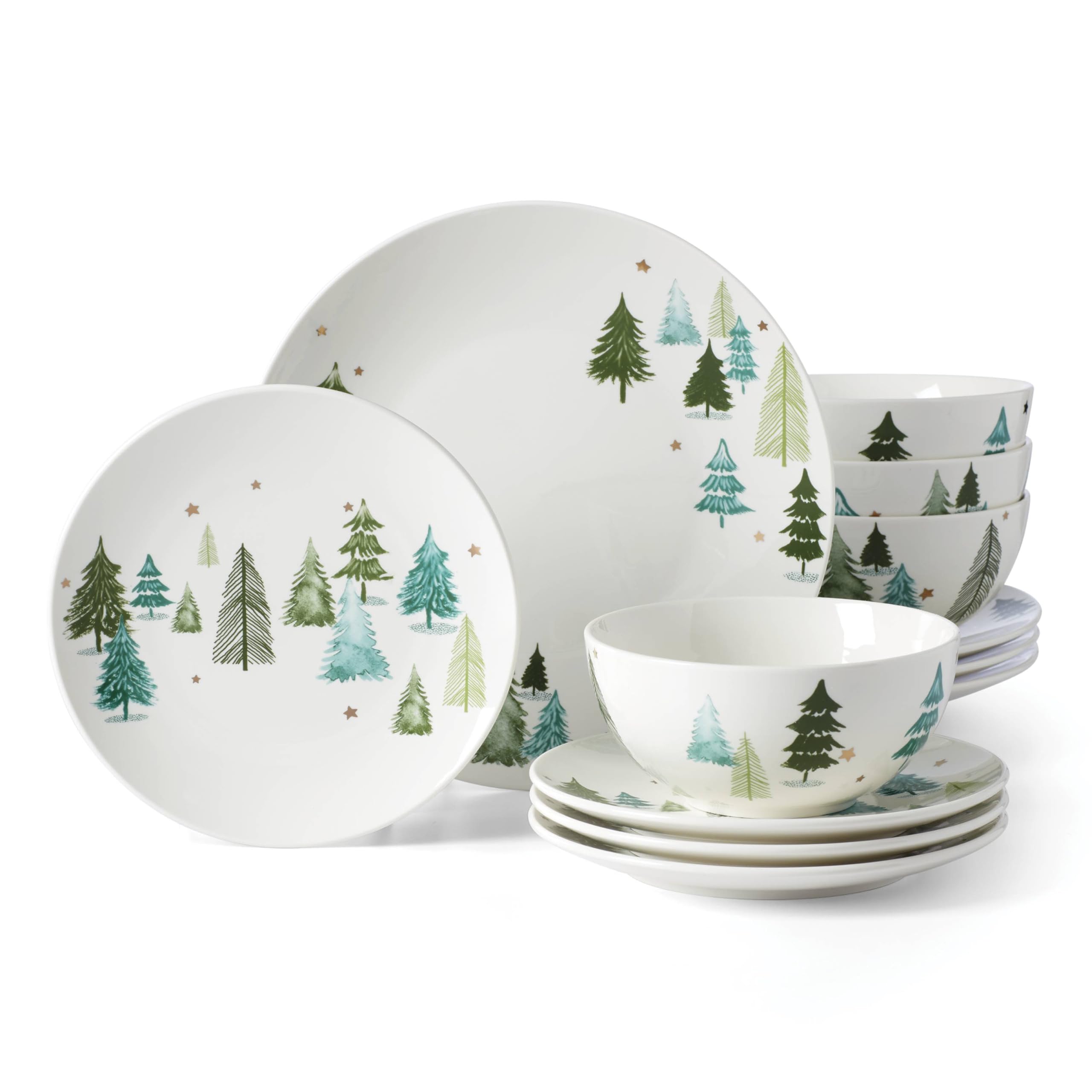 Lenox 893565 Balsam Lane 12-Piece Dinnerware Set, Green, Christmas, Holiday Hosting Image