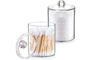 XIPENGKEJI 2 PACK Qtip Holder-10 oz, 12 oz, Qtip Holder Dispenser for Bathroom Canister Storage Organization, Vanity Makeup Organizer, for Cotton Swabs, Balls, Pads, Floss Picks(Clear)