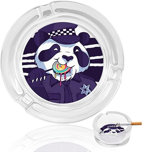 Amazon Co Jp 灰皿 はいざら Ashtray タバコ灰皿 パンダ けいさつ アッシュトレイ 高級 かわいい 滑り止めパッド付き 丸型 卓上 ガラス材 創意 大容量 スタイリッシュ ユニーク インテリア 業務用 透明 洗いやすい オフィス 耐久性 ホーム 自宅 ホーム キッチン
