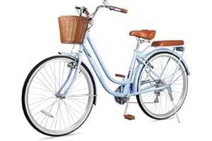 kaiwrxin 26 Inch Beach Cruiser Bike for Ladies, 7-Speed Women Bike for Adults with Basket & Rack, City Bicycle for Commuting, Step Through City Bikes for Woman Adults Ladies