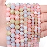 60pcs 6mm Natural Morganite Gemstone Beads Energy Healing Crystal Round Loose Stone Beads for Jewelry Making, DIY Bracelets Necklaces