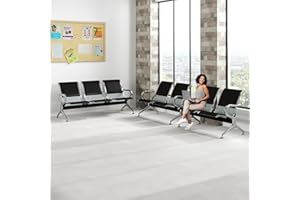 Kinfant 7-Seat Waiting Room Chairs Set - 3 Pieces PU Leather Office Guest Reception Chair Furniture Bench with Armrest for Waiting Area, Airport, Hospital, Bank, Salon, Barbershop, Black