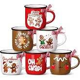 SiliFine 6 Pcs Gingerbread Man Mini Christmas Coffee Mugs with Ribbons 5 oz | Mini Holiday Ceramic Cup, Xmas Tiered Tray Decor, Gingerbread Christmas Decor for Winter Kitchen Bar Home, Housewarming Gifts