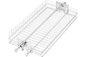 Apromise Rotisserie Basket for Outdoor Grill - Stainless Steel Flat Spit BBQ Rotisserie Grill Basket Fits 1/2" Hexagon, 3/8" Hexagon, 3/8" Square&5/16" Square Spit Rods