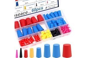 smseace 60Pack Rubber Plug 1/16 Inch to 5/8 Inch Rubber Stoppers 8-Sizes High Temp Silicone Plug for Coating, Round Hole, Pai