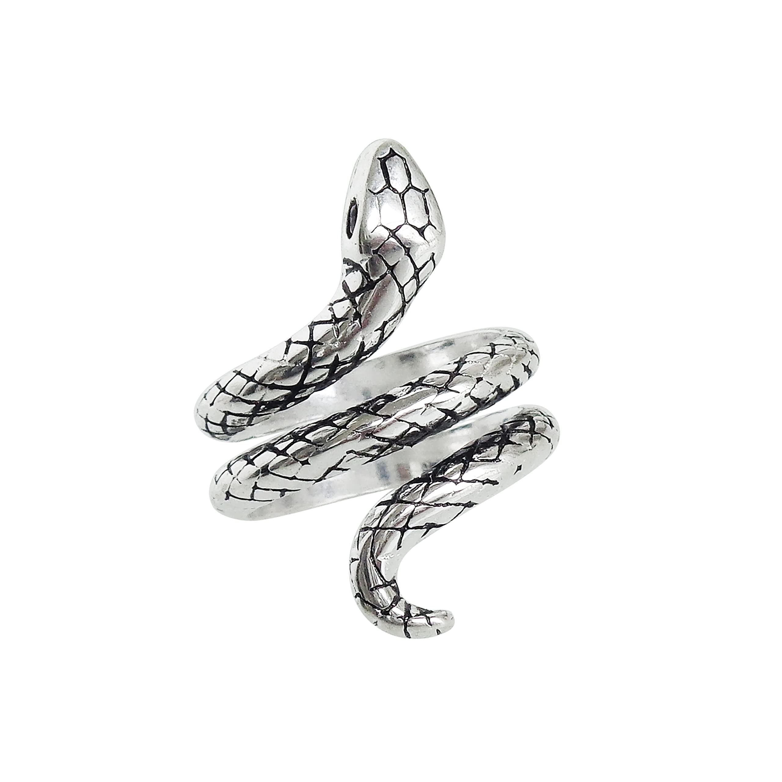 Hiqmic Curly Snake Opening Adjustable Ring Band White Gold Plated Fashion Jewellery Gift, WA98001-Silver