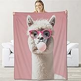 cromcu Llama Blanket for Girls Women Kids, Flannel Cute Funny Blankets Gifts, Animal Bubblegum and Pink Background Soft Warm Cozy Throws for Sofa Couch Bed Living Room Bedroom Home Decor 60" x 50"