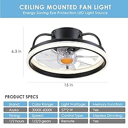 Asyko Ceiling Fans with Lights -Low Profile Modern