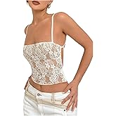 Floerns Women's Floral Lace Crop Cami Top Criss Cross Tie Backless Going Out Camisole