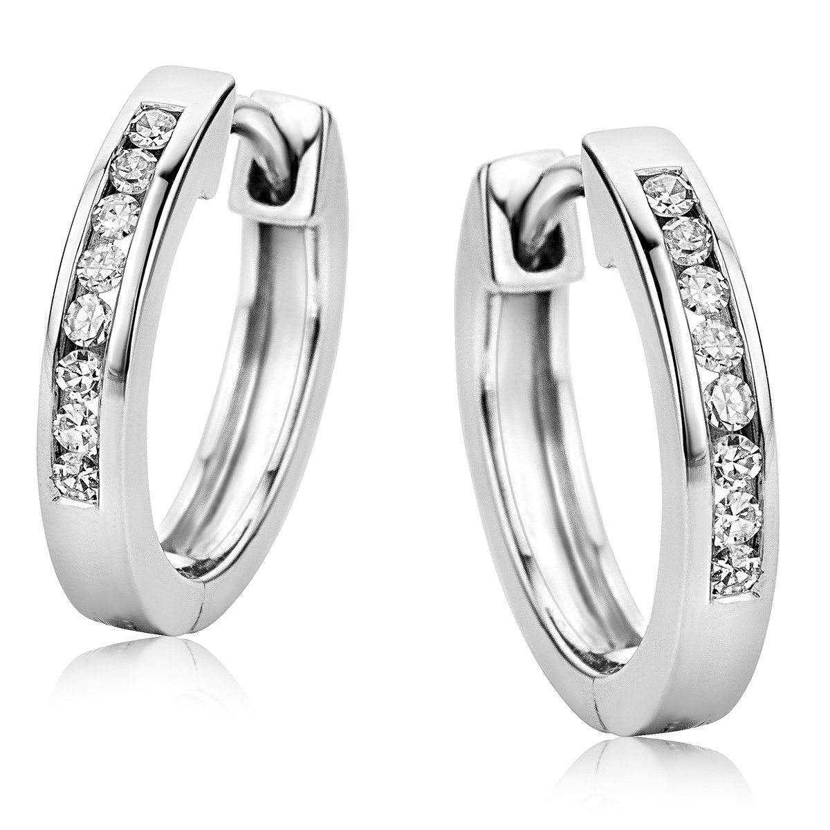 Orovi White Gold Earrings for Women with Diamonds in 9 Carat Gold, Hypoallergenic Earrings - handmade hoops with jewellery box
