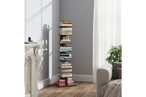TUTOTAK Narrow Bookshelf, 8-Tier Bookcase, Spine Book Shelf for Small Space, Corner Standing Shelf for Living Room, Office, S