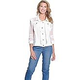 MULTIPLES Women's Cuffed Long Sleeve 2-Pocket Button Front Jean Jacket with Fringed Trim