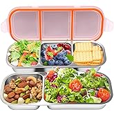 2Pack Stainless Steel Snack Containers, Double/Three Compartment Sauce Cups,Reusable Condiment Box with Lids, Divided Food Storage Containers for School, Home, Travel (2 Compartment + 3 Compartment)