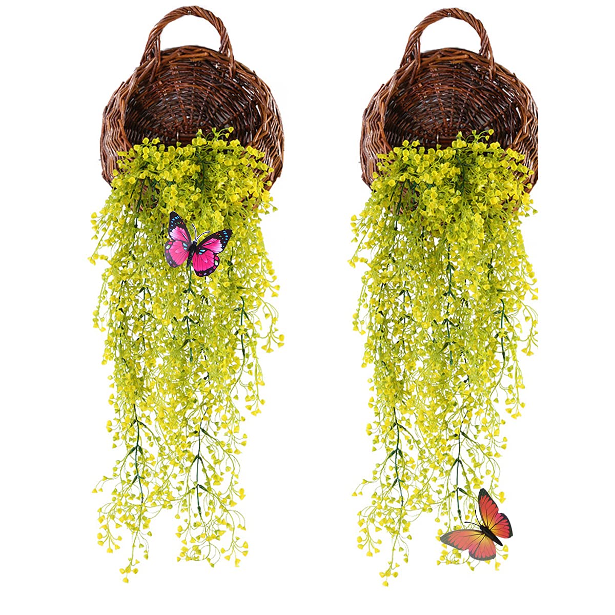 FOMAISELF 2 Pcs Artificial Hanging Plants Indoors - Fake Hanging Plant Outdoors, Artificial Plants For Wedding Party Home Garden Wall Decoration（Yellow）