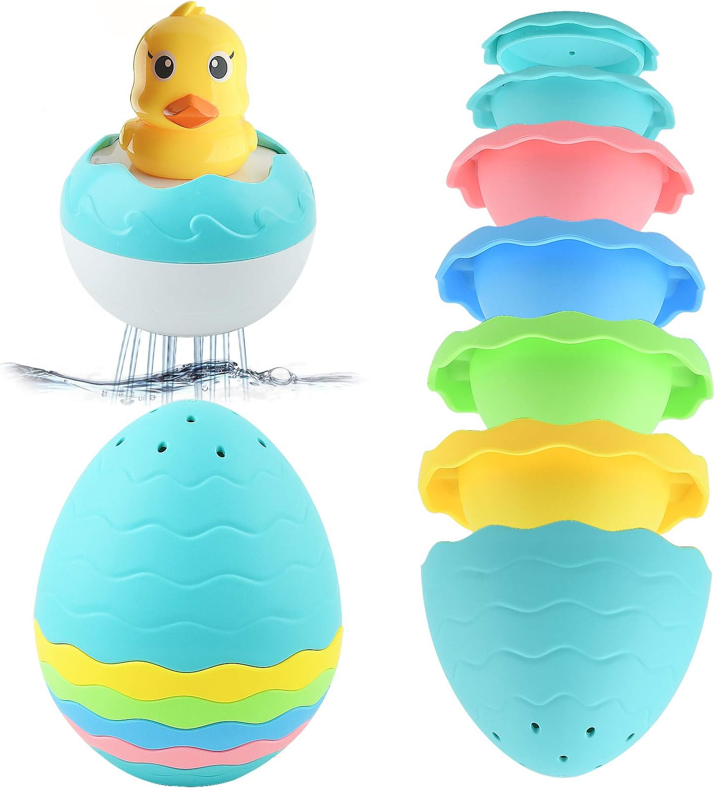 GizmoVine Baby Bath Toys, Shower Floating Water Bath Toy with Duck and 7 Egg Cup for 1 2 3+ Year Old Boys Girls Toddlers Party Gift, Swimming Shower Bathtime Game Fun Bathtub & Pool Toy