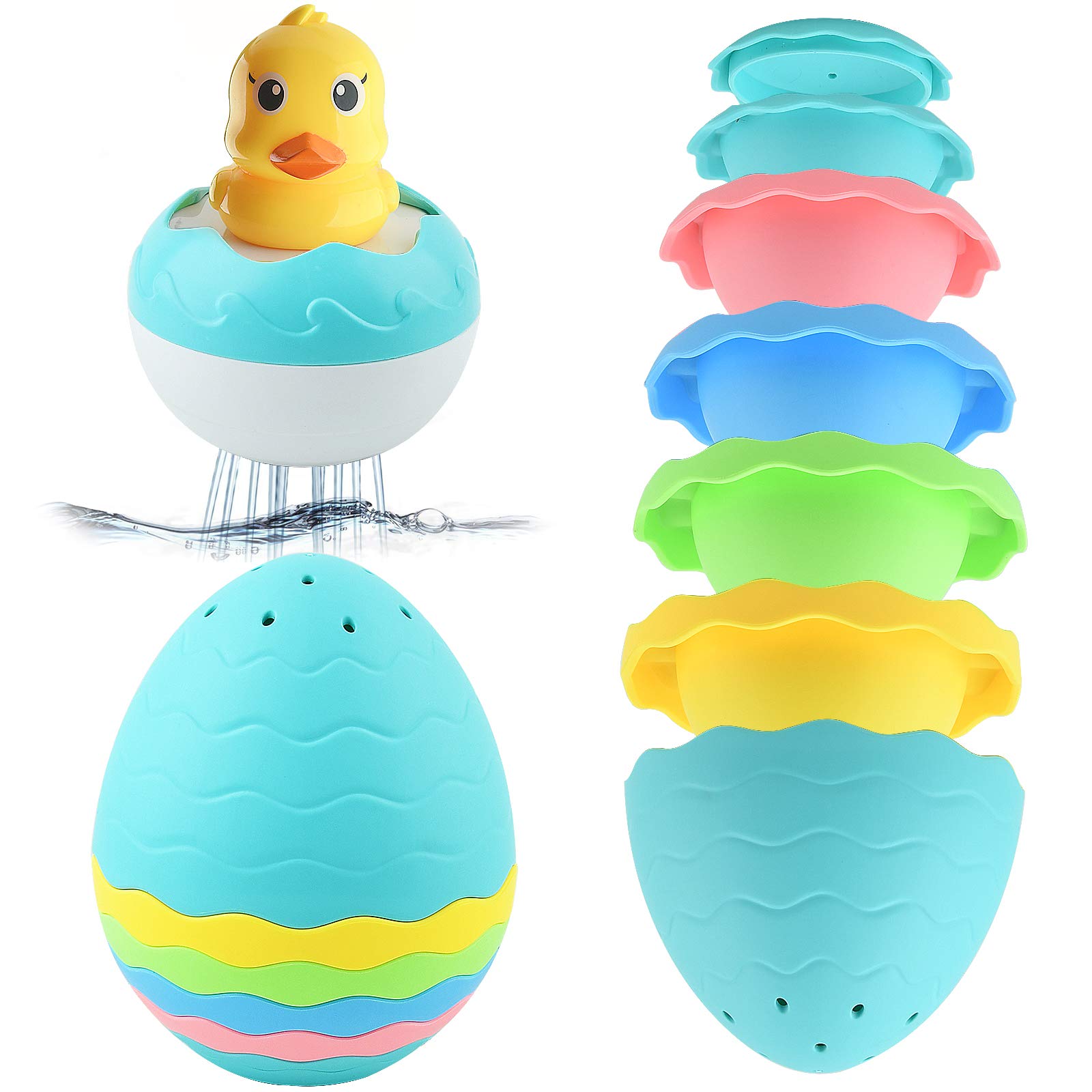 GizmoVine Baby Bath Toys, Shower Floating Water Bath Toy with Duck and 7 Egg Cup for 1 2 3+ Year Old Boys Girls Toddlers Party Gift, Swimming Shower Bathtime Game Fun Bathtub & Pool Toy