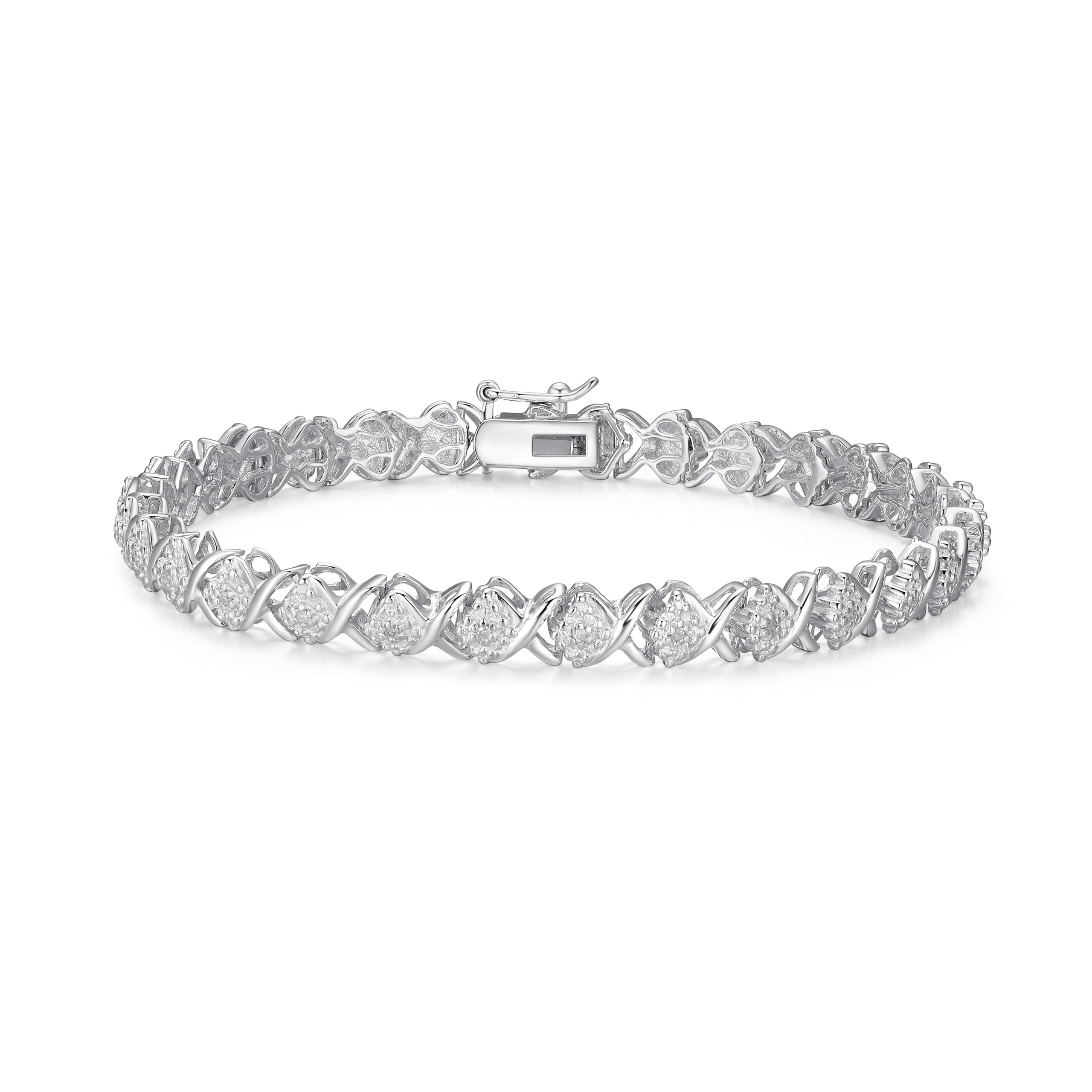 Photo 1 of Amazon Essentials .925 Sterling Silver Rhodium Plated X-Link Diamond Tennis Bracelet for Women (1/10 cttw, I-J Color, I3 Clarity, 7.25"), Hypoallergenic Women's Jewelry