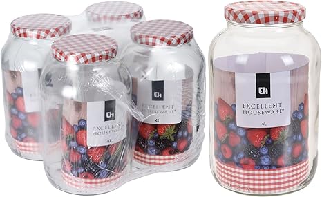 Carousel Home Jumbo 4 Liter Glas Vorratsdose Riesiges Einmachglas Mit Schraubverschluss Und Metalldeckel Amazon De Kuche Haushalt