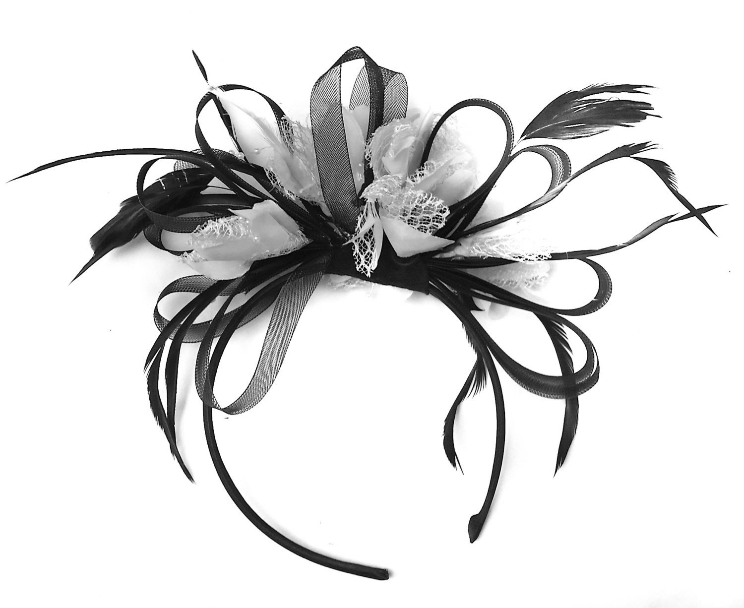 Large Black And White Fascinator On Headband Big Large Wedding Ascot Races Womens