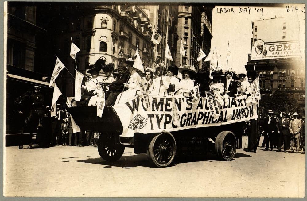 Photographs - 1909 Photo Labor Day parade, New York, New York Woman on float of the Women's Auxilliary Typographical Union. Location: New York