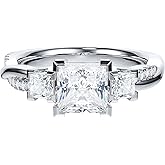 THELANDA Sterling Silver Genuine Moissanite Princess Cut 3 Stone Engagement Ring 1.2 CT Center Petite Twisted Vine Promise Bridal Wedding Ring for Women