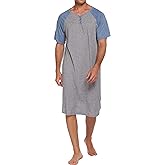 Ekouaer Sleepwear Men's Nightshirt Short Sleeve Pajamas Comfy Big & Tall Henley Sleep Shirt M-XXXL