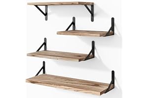 Floating Shelves for Wall, Different Sizes Dark Carbonized Brown Wall Shelves for Living Room, Bathroom, Bedroom, Kitchen, Ho