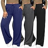 Evervibe 3 Pack Women's Plus Size Wide Leg Yoga Pants, Drawstring Lounge Sweatpants Loose Casual Workout Pants with Pockets