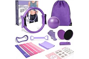 15 PCS Pilates Ring and Ball Set, Purple Home Pilates Kit for Women, Better Me Pilates Essential Kit with Progressive Elastic