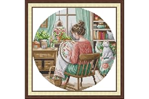 Gofission 14ct Stamped Cross Stitch Kits for Adults Beginners, Embroidered Girl DIY, Pre-Printed Cross Stitch Embroidery Set 