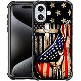 DAIZAG Compatible with iPhone 16 Case,All-Round Protection Shockproof Anti-Scratches TPU Cover,Cases for Man Woman-Wooden Cross Power American Flag