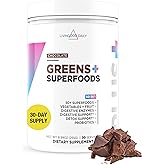 Livingood Daily Greens & Superfood Powder, Super Greens for Gut Health, Green Juice Powder with Spirulina, Chlorella, and Digestive Enzymes, Probiotics for Digestive Support, Chocolate, 30 Servings