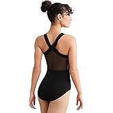 Hanebel Women Dance Leotard Adult Ballet Tank, Gymnastic Dancewear with Crisscross Straps, Mesh Splicing Back