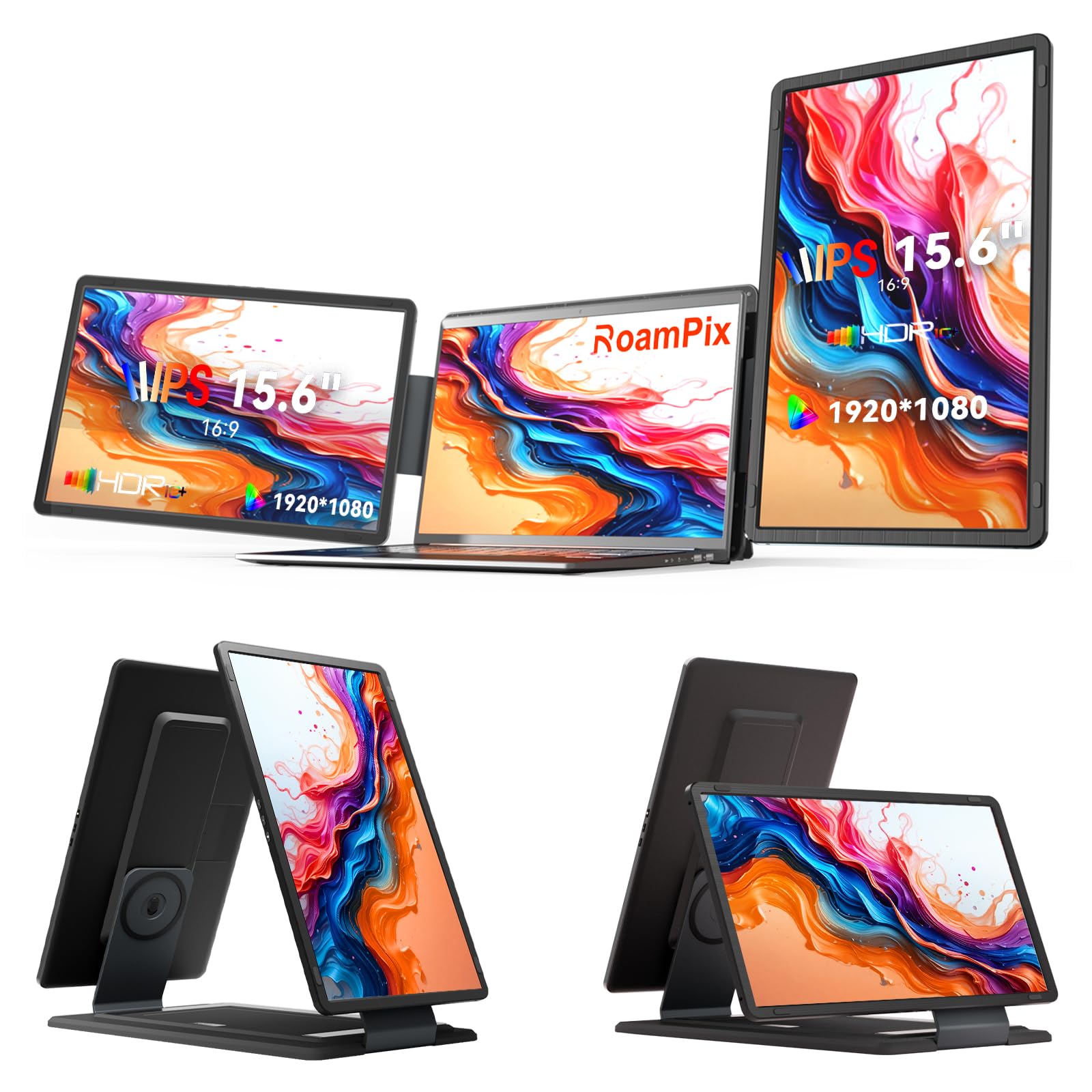 Photo 1 of RoamPix 15.6" Laptop Screen Extender, FHD 1080P IPS Screen Extender Portable Monitor for 13.6"-17.3” Laptops, Travel Laptop Screen Extender with USB-C&HDMI, Triple Monitor for Windows, Mac