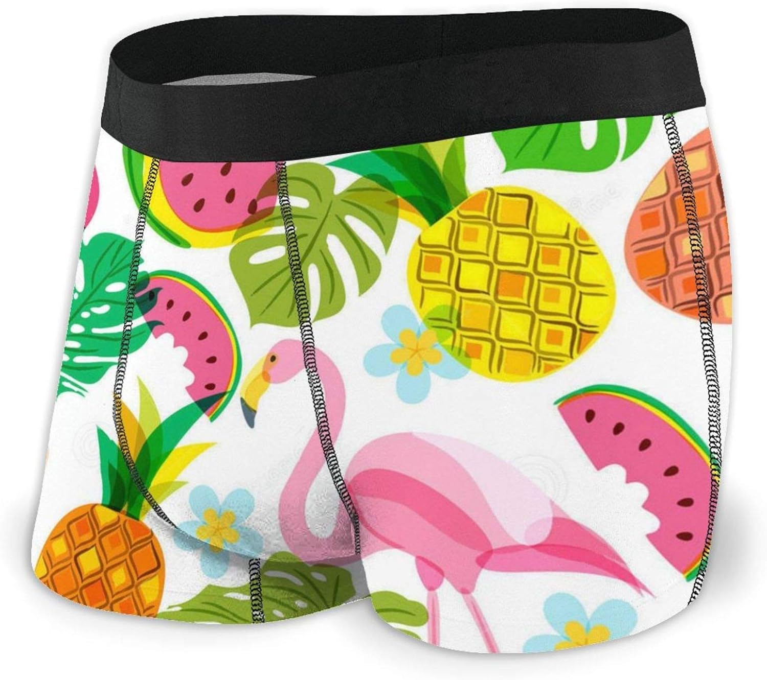 Mens Underwear Breathable, Watermelon Pineapple Flamingo Bird Palm Mens