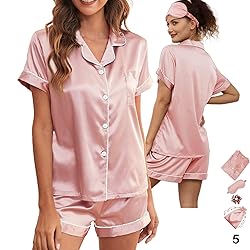 WJing Yi Jia 5Pcs Womens Soft Satin Pajama Set