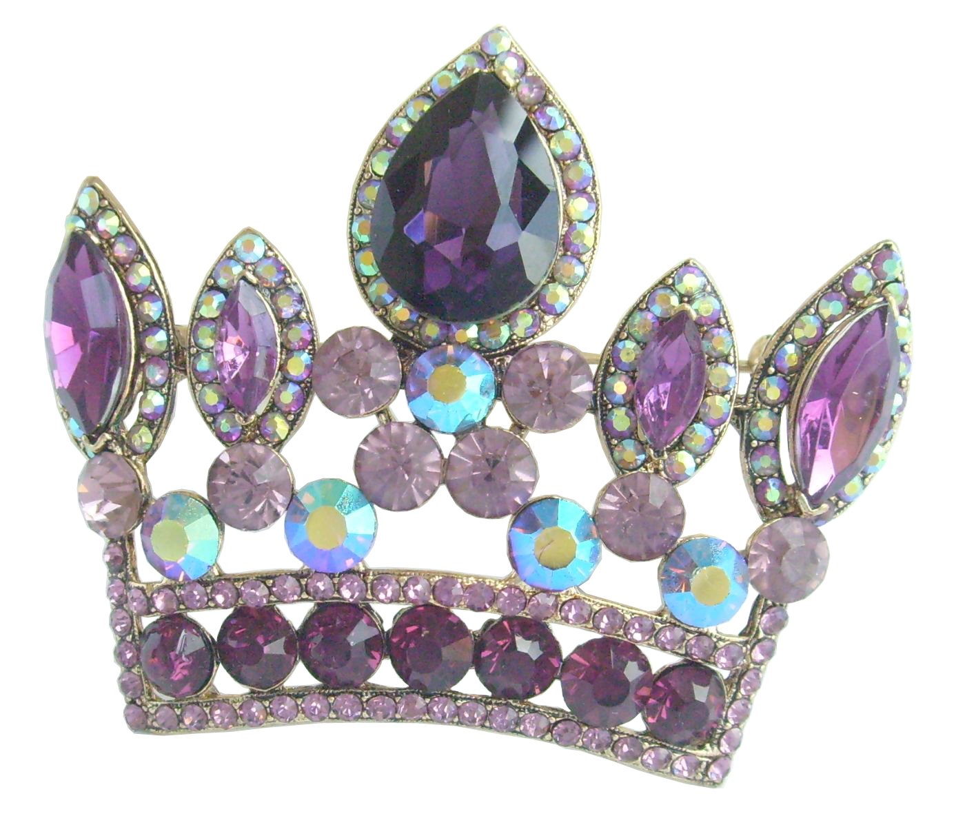 Sindary Vintage 2.56" Crown Brooch Pin Pendant Austrian Crystal UKB5050 (Gold-Tone Purple)