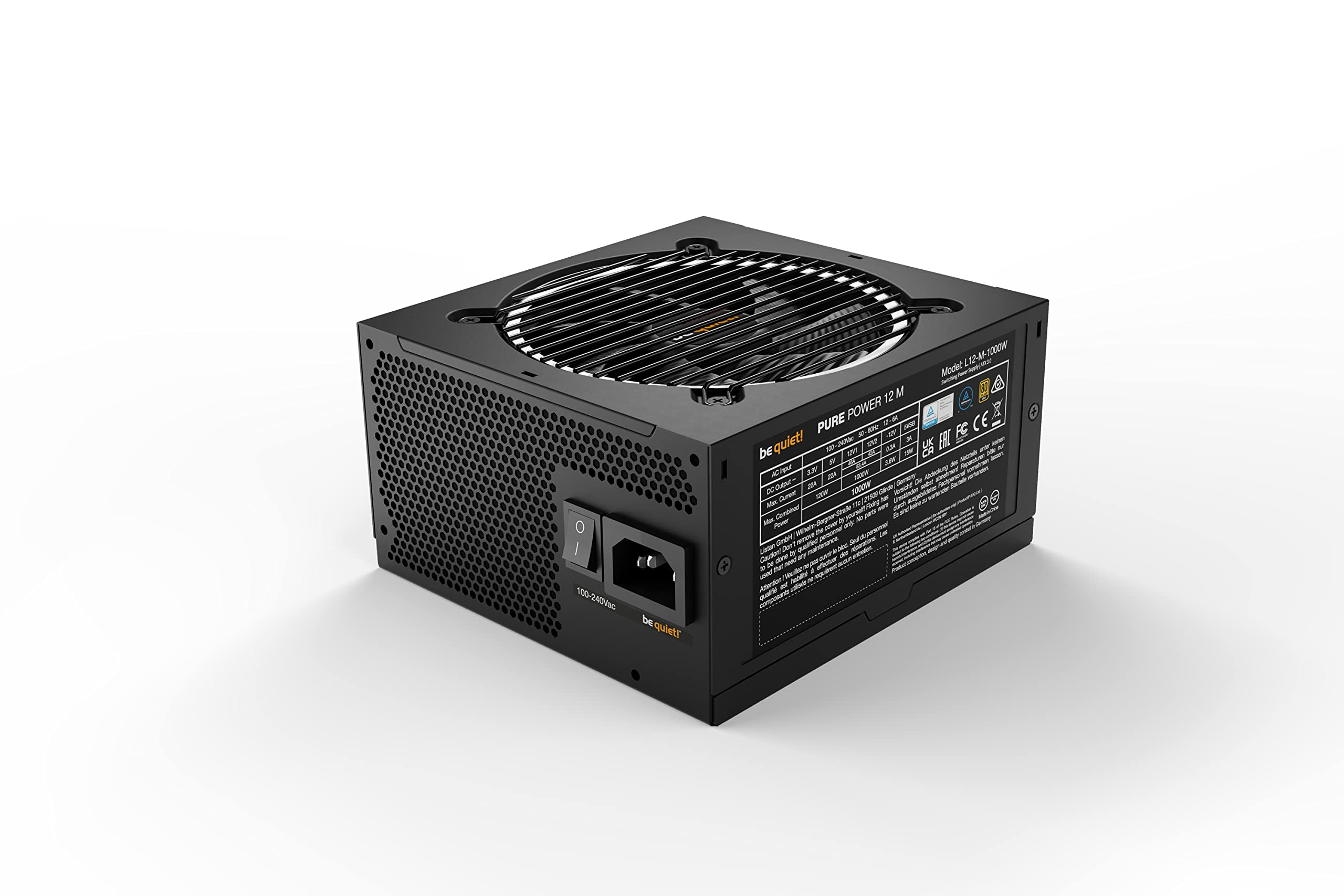 be quiet! Pure Power 12 M 1000W Modular Power Supply | 80 Plus® Gold | ATX 3.1 | PCIe 5.0 GPUs and 6+2 pin connectors | 12VHPWR Cable Included | Silent 120mm be quiet! Fan - BN506 I 10 Year Warranty